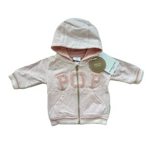 NEW Polarn O. Pyret Sz 0-1 Months Baby Girls Zip-Up Hoodie Pink Organic Cotton